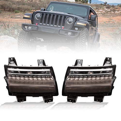 FieryRed LED Fender Lights with Sequential Turn Signal for Jeep Wrangler JL 2018-2020, Smoked LED Daytime Running Lights, Jeep Front Wheel Eyebrow Light (DOT), 1 Year Warranty