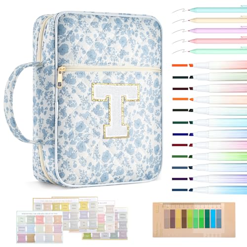 ISPbag Personalized Initial Bible Cover Case for Women Girls,Blue Flower, T