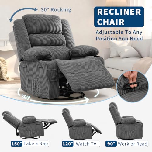Image of Rocking Recliner Chair for Adults 360 Swivel Manual Recliner