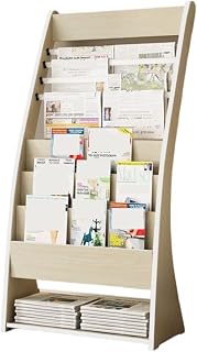 3-Tier Wooden Floor Magazine Rack Open-Slot Brochure Stand Newspaper Display Organizer for Office Library Lobby Solid Construction(Beige)
