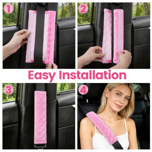 Image of Amooca Soft Auto Seat Belt Cover Seatbelt Shoulder Pad Cushions 2 PCS for a More Comfortable Driving Universal Fit for All Cars and Backpack Pink