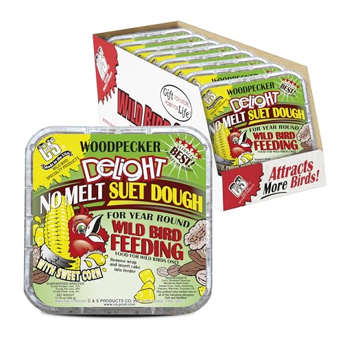 Image of C&S Woodpecker Delight No Melt Suet Dough, Suet Cakes for Wild Birds Including Woodpeckers, Flickers and More, 11.75 Ounces, Pack of 8