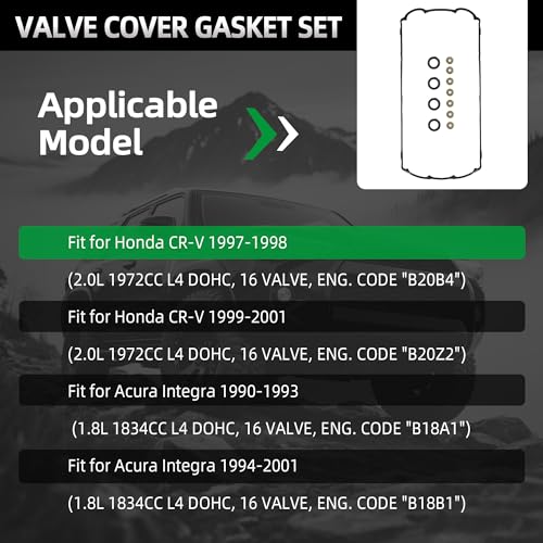 Image of Valve Cover Gasket Set 12341-PR4-A00 for Honda CR-V 2.0L L4 1997-1998 inchB20B4 & 1999-2001 inchB20Z2, for Acura Integra 1.8L L4 1990-1993 inchB18A1 & 1994-2001 inchB18B1, OE 036-1524 12341PR4A00, VS50138