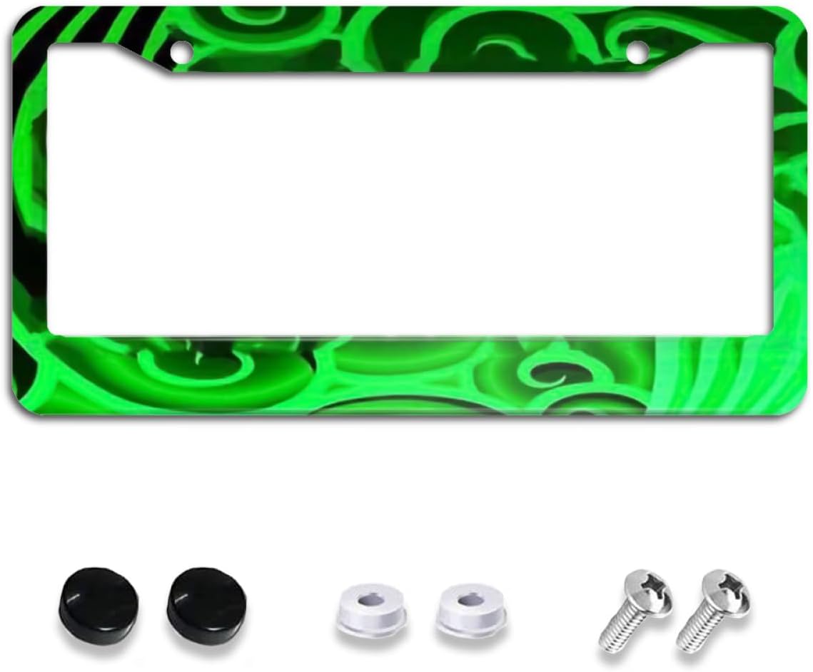 Glowing Lime Green Black License Plate Frame Tag Personalized Car Accessories for US Canada Cars