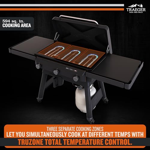 Image of Traeger Grills Flatrock, 33 Inch Flat Top Griddle, Outdoor Gas Grill with 3-Zone TruZone Cooking, Even Heat, Fuel Sensor, and EZ-Clean Grease Management, Premium Propane Griddle for Outdoor Cooking