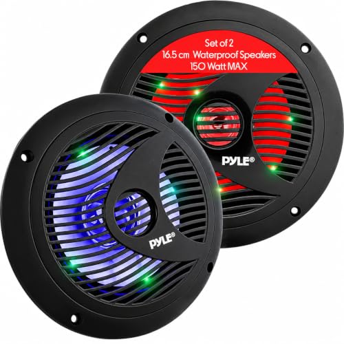 Pyle 6.5 Inch Marine Speakers LED Colour-Changing Remote Control – Black