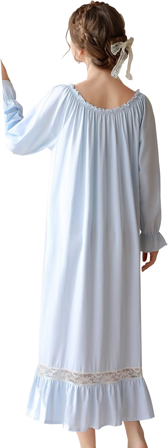 LAPAYA Women's Victorian Cotton Nightgown Lace Trim Vintage Sleepwear Long Sleeve Sleepshirts - Image 2