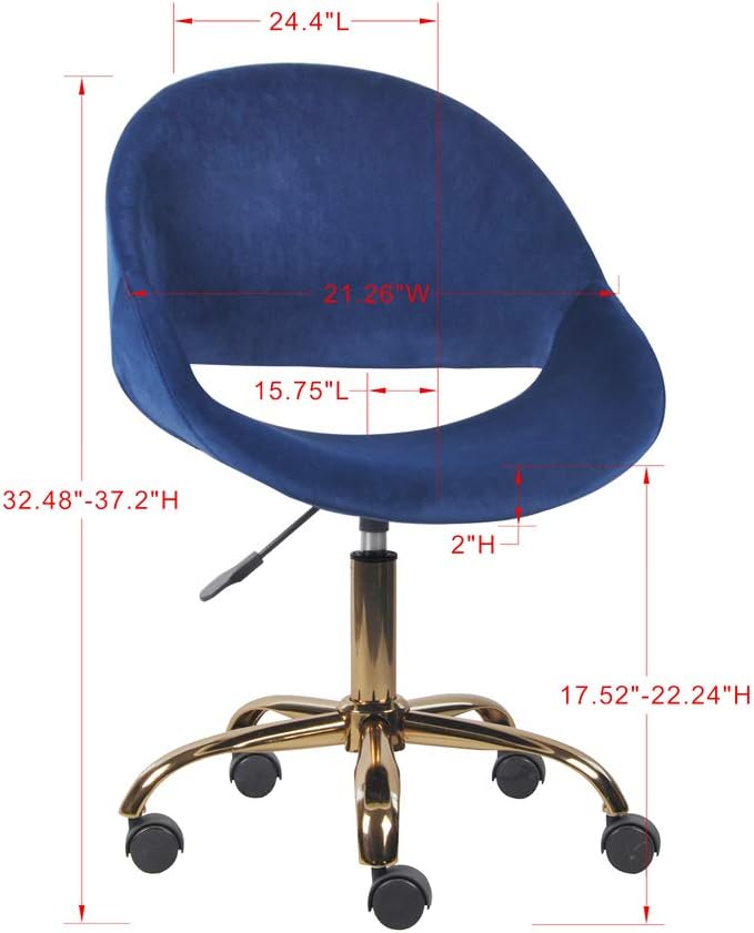 GIA Mid-Back Swivel Adjustable Small Vanity Chair with Velvet Upholstery, Blue