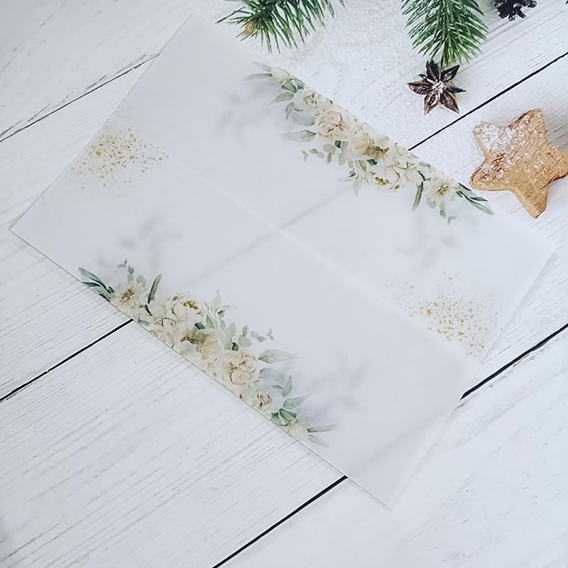 Papier welinowy do zaproszeń, 50 sztuk/partia Vellum Floral White Wedding Invitation Card Cover Sweet 15 Invites Jacket(Pink Flower)