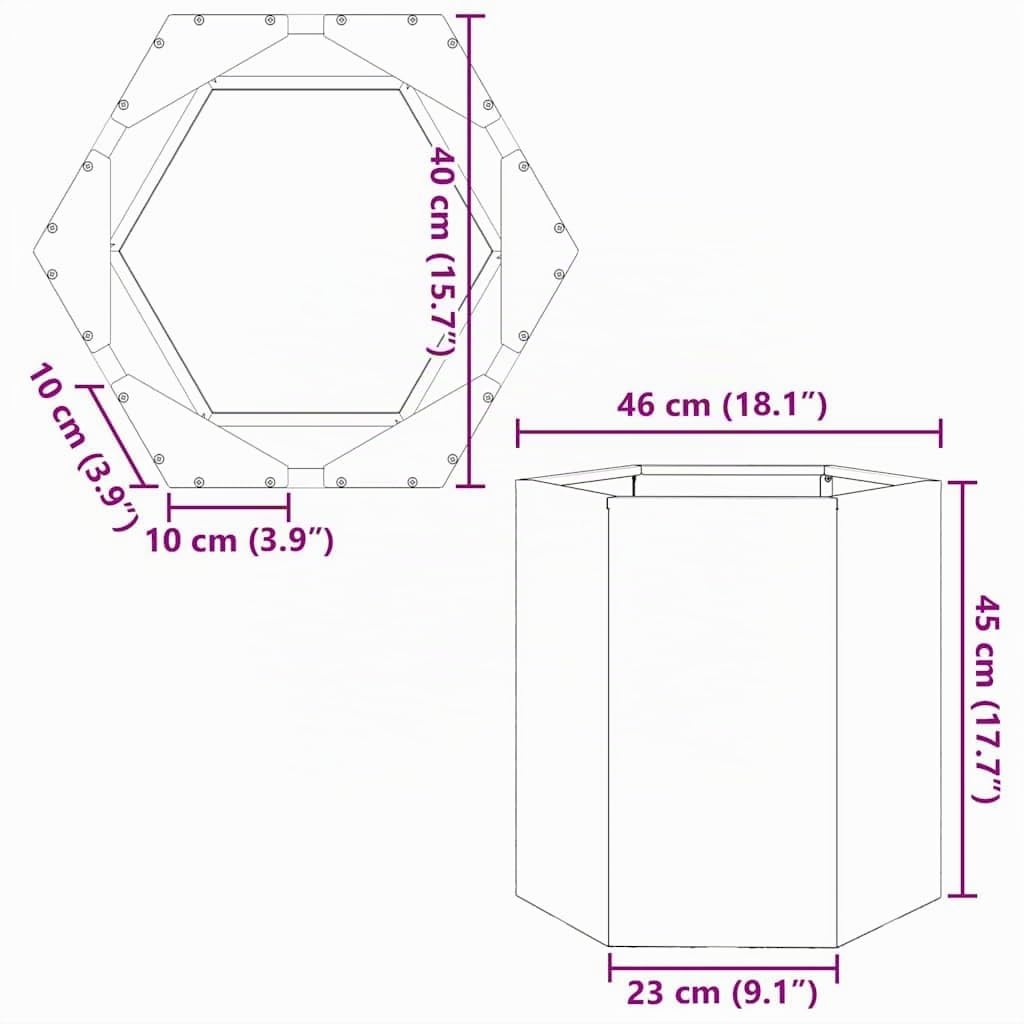 vidaXL Jardinera Hexagonal 2 uds de Acero Oxidado 46x40x45 cm para Exterior y Patio - Macetero para Flores