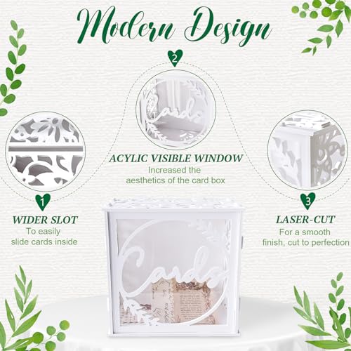 Image of OurWarm Wedding Card Box for Reception, PVC Gift Card Box Holder with Slot and Acrylic Window, White Wedding Envelope Money Card Box for Baby Shower Birthday Graduation Party Decorations