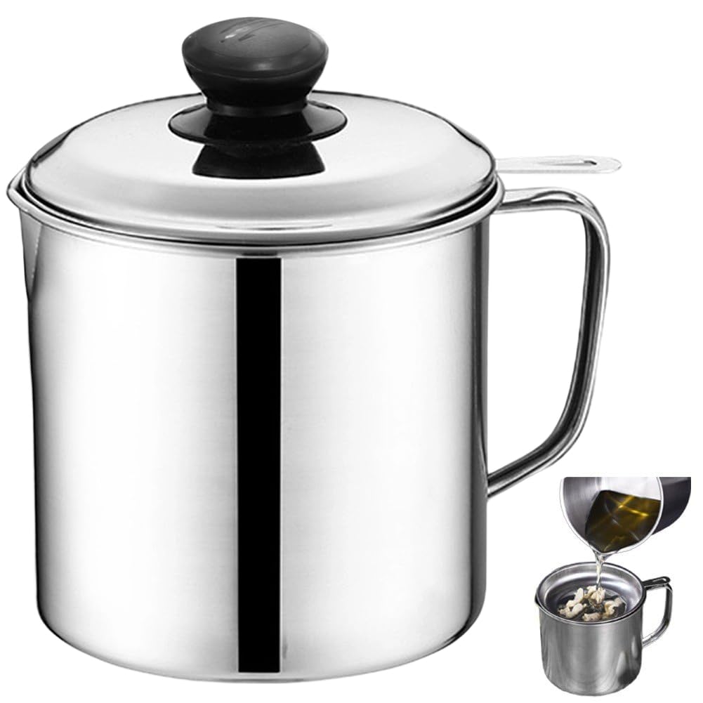 Colador De Aceite Bote De Grasa Con Filtro, Recipiente De Almacenamiento De Aceite De Tocino De Acero Inoxidable Olla De Almacenamiento De Aceite Con Colador De Malla Para Almacenamiento De Grasa En