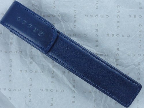 Cross Full Grain Italian Leather, Signature Perforated Detailing, Single Magnetic Flip Top Pen Pouch, Blue and Can Accommodate Any Cross Pen Cross Full Grain Italian Leather, Signature Perforated Detailing, Single Magnetic Flip Top Pen Pouch, Blue and Can Accommodate Any Cross Pen