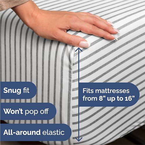 Image of King 6 Piece Bed Sheet Set - Breathable & Cooling Sheets - Grey Stripes | Ultra Soft Hotel Luxury Bedding Set w / 8-16 Inch Deep Pockets - 1 Flat & 1 Fitted Sheet & 4 Pillowcases - Wrinkle & Fade Free