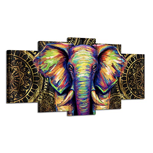 Homeoart African Animal Canvas Wall Art Elephant Mandala Painting Framed Canvas Prints Bohemia Boho Flower Art Prints For Home Wall Decor (60" Wx32 H) #TOP8