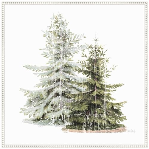 Amanti Art Framed Canvas Wall Art 30x30 Vintage Wooded Holiday Trees in Snow by Katie Pertiet, Framed Wall Art Canvas, Landscapes Artwork, Traditional Decor, Large Poster Painting for Living Room,