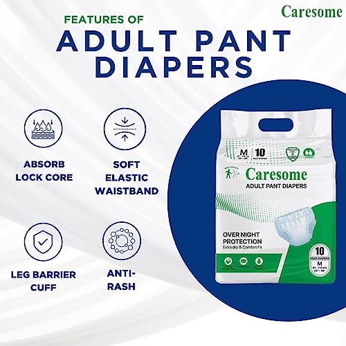 Image of Adult Diapers Pants Style - with Odour Lock, Unisex, Leakproof, Elastic Waist and Anti-Bacterial Absorbent Core - Waist Size 75cm - 140cm - 10 Count - XL