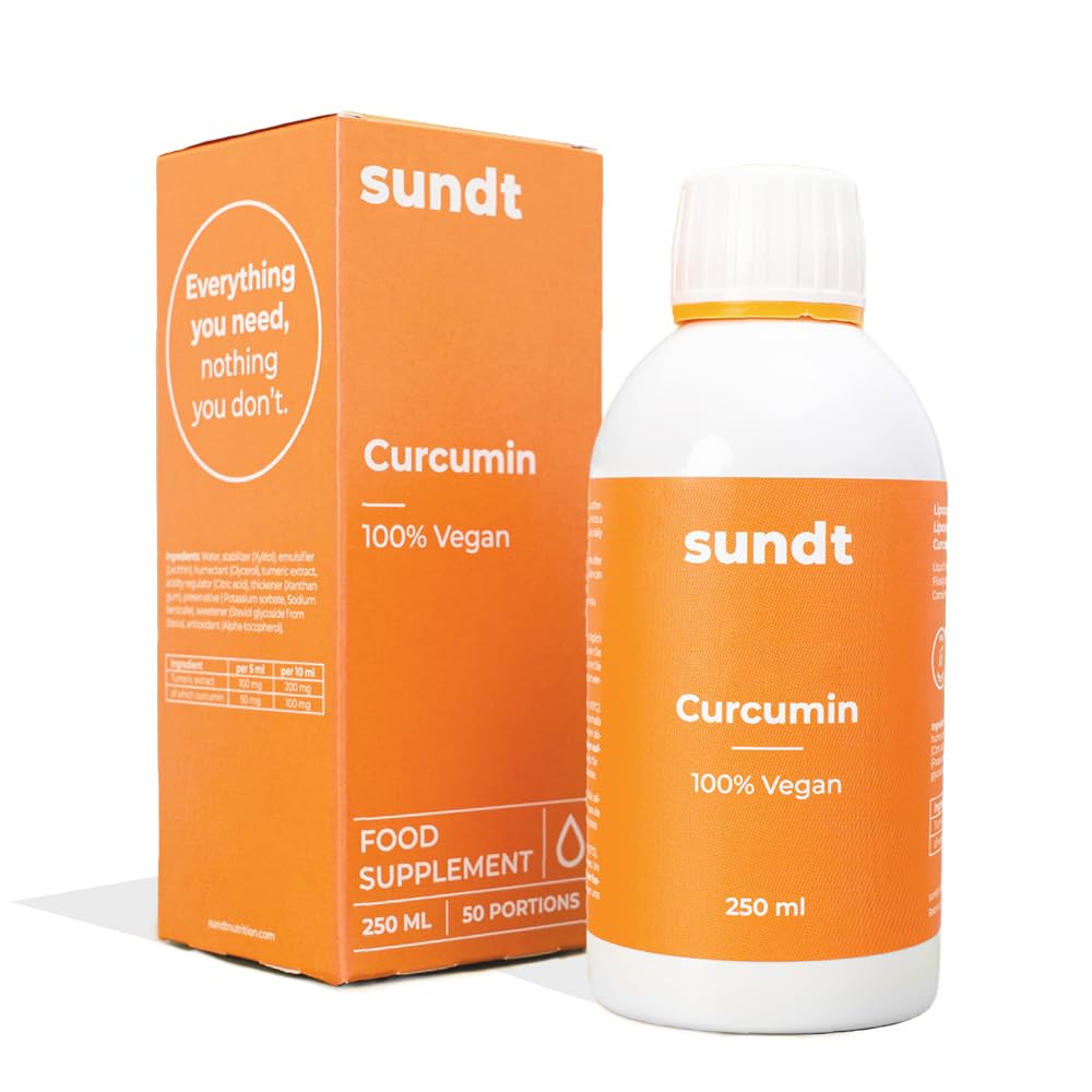 Curcumine liposomale liquide, au pouvoir antioxydant naturel contre le risque d’inflammation – Flacon de 250 ml – 50 jours – Végan et sans OGM – Fabriqué en UE – Sundt Nutrition Supplément alimentaire
