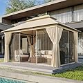 AOXUN Outdoor Gazebo for Patio 10x13, Metal Frame Canopy with Double Roofs, Heavy Duty Party Tent and Shelter with Mosquito Netting and Privacy Screen for Backyard, Lawn, Garden, Deck (Beige)
