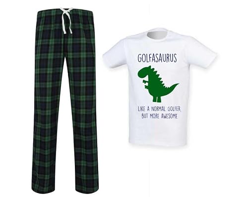60 Second Makeover Men's Green Limited Golfersaurus Golfer Dinosaur Tartan Pyjama Set Size - M