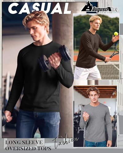 Image of August Alley 4 Pack Men's Big and Tall Cotton Shirts L-7XL, Long Sleeve Oversized Tops Loose Casual Large T-Shirts Basic Tee