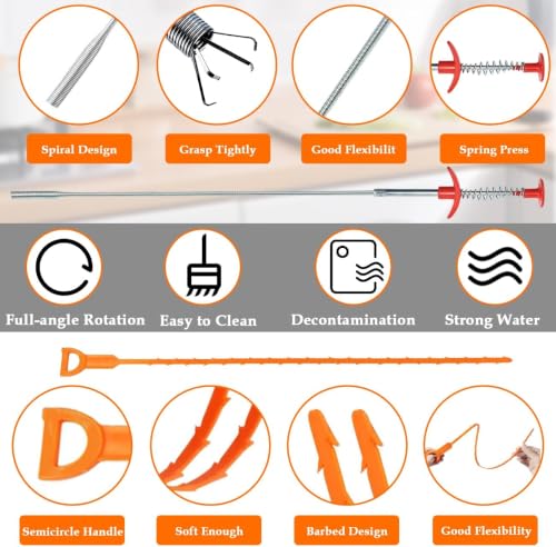 liboyixi Drain Clog Remover Tool, 5 Pack 25inch with 5 Plastic and 1 Stainless Steel Drain Snakes, Hair Unclogger for Toilet, Kitchen Sink, Bathroom Tub, Shower, Sewer - image 5