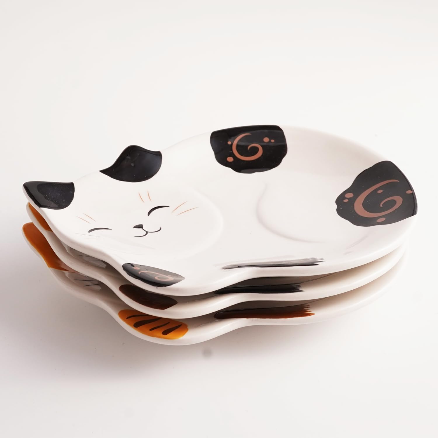 Cat Shaped Ceramic Plate – 6.8 x 5.1 inch Small Japanese Mino Ware Dish for Dessert, Snacks, or Appetizers (Tabby)