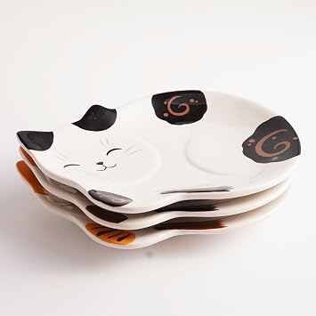 Cat Shaped Ceramic Plate – 6.8 x 5.1 inch Small Japanese Mino Ware Dish for Dessert, Snacks, or Appetizers (Bicolor)