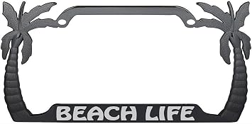 Beach Life License Plate Frame Holder Bracket for All US/CAN Vehicles | Made in The USA | Great GiftB-Black/Silver