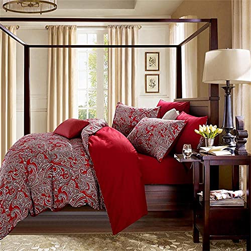 Brandream Luxury Bohemian Paisley Duvet Quilt Cover King Size Set Boho Damask Medallion Bedding Set 800Tc Egyptian Cotton Sateen Bedding (3Pcs,Burgundy) #TOP12