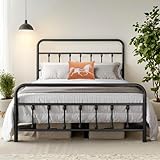 CLIBFENG Queen Bed Frame-Classic Metal Platform Bed Frame Mattress Foundation with Victorian Style Iron-Art Headboard/Footboard/Under Bed Storage/No Box Spring Needed/Black