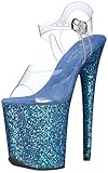  Pleaser Damen FLAMINGO-808LG Offene Sandalen Transparent (CLR/Blue Holo Glitter) 36 EU