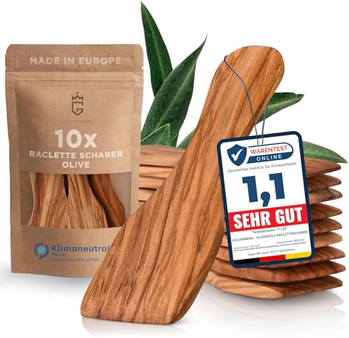 10 wunderschöne premium Raclette Schaber | italienisches Olivenholz | Made in EU | geölte & zertifiert | langlebige Raclette Spachtel für den mehrfachen Gebrauch