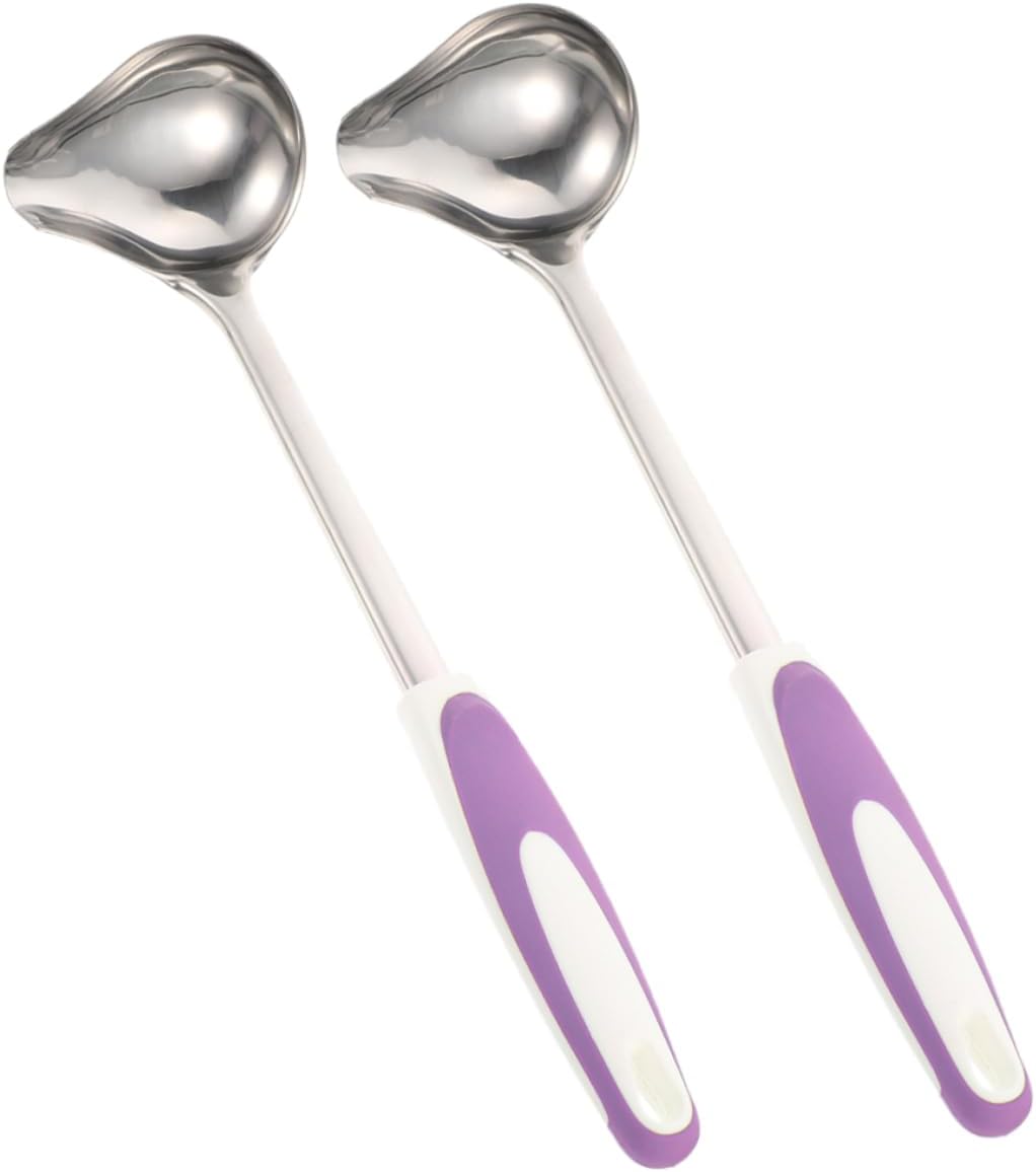 SHOWERORO 2pcs Stainless Steel Gravy Ladles with Pouring Spout Non-slip Design for Sauces and Dressings Kitchen Utensils for Home and Restaurant Use