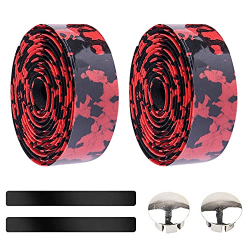 Gexmile 2 Rouleaux Ruban de Guidon de Vélo Guidoline Vélo Route EVA Antidérapant Absorbant Bande Confort Rouge avec Bouchon d'extrémité de Barre