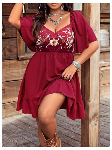 Image of BEAUDRM Women's Plus Size Western Cowgirl Dress Floral Boho Country Flowy Causal Spring Mini Dress Summer Vacation Outfits