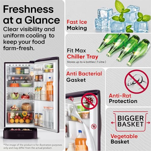 Image of LG 185 L, 5 Star, Smart Inverter, Direct Cool Single Door Refrigerator (GLD1956ZAPI, Purple Ilan, Fit Max Chiller Tray, Base stand with Drawer & Runs on Home Inverter)
