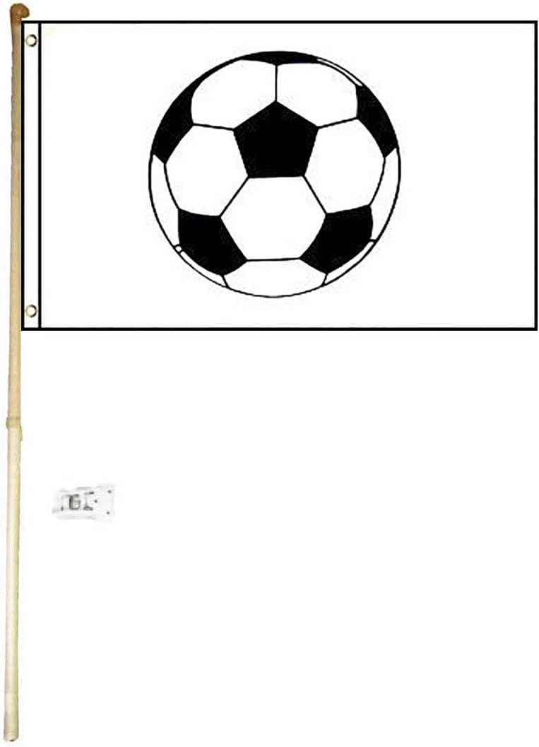 3x5 3'x5' Soccer Ball Polyester Flag with 5' (Foot) Flag Pole Kit with Wall Mount Bracket & Screws (Imported)