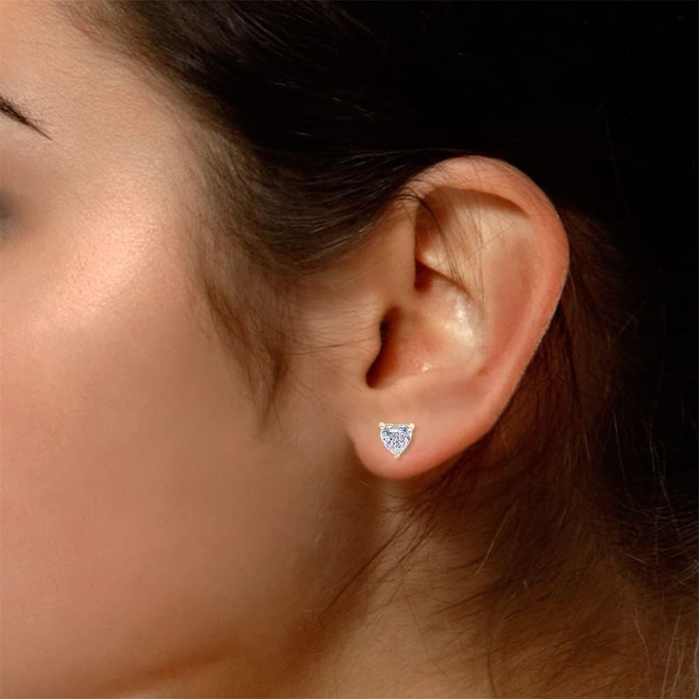 SAVEARTH DIAMONDS 9/10 Carat Heart Shape Lab Grown Diamond Push Back Solitaire Stud Earring For Women In 10K Or 14K Solid Gold Jewelry (Color: G-H, Clarity: VS-SI, 0.90 Cttw)