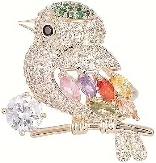 ZUBAT 1pcs Vintage Magpie Bird Brooch Pins – Elegant Alloy Suit Accessories with Sparkling Gemstones, Bohemian Style for W...