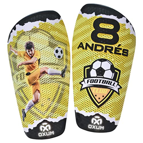 Oxum Sport - Espinilleras de Fútbol Personalizadas para Niños y Adultos - Incluye tu Número, tu Foto y tu Nombre - Bolsita para espinilleras de Regalo - Gama Pro Kraken