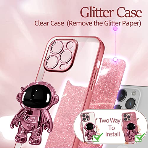 Buleens for iPhone 14 Pro Case Astronaut, Clear Cases for iPhone 14 Pro with Glitter Paper & Spaceman Stand, Women Girls Cute Electroplated Sparkly Space Phone Cover for 14 Pro - image 4