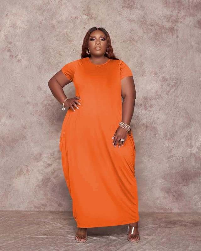 Image of YeGine Oversize Tshirt Dress Plus Size Short Sleeve Maxi Dress with Pockets