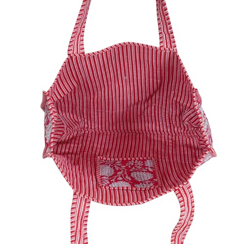 Image of Cotton Tiger Block Print Tote Bag, Indian Handmade Shopping Shoulder Bag, Unisex Market Daily Use