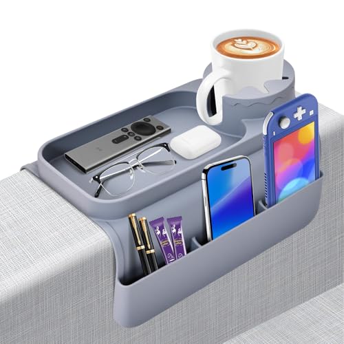 Silicone Couch Armrest Tray with Dual Pockets
