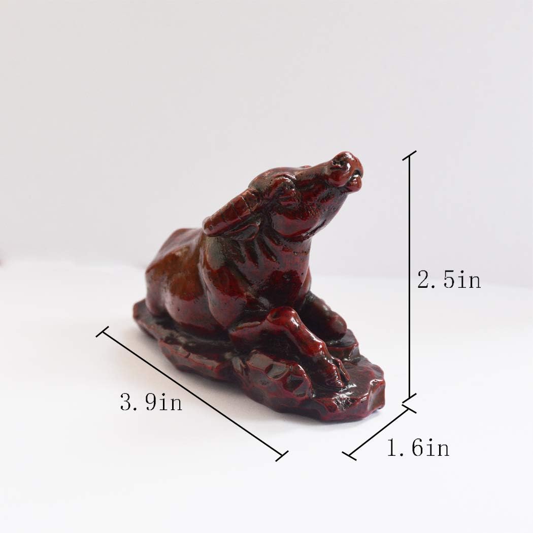 Feng Shui Chinese Zodiac Ox Year Wealth Bull Figurines Resin Collectible Home Table Art Decor Statue Gift (Dark red, Ox) image 2