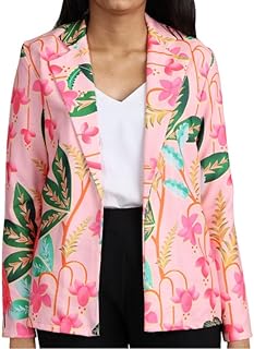 fab curate with tagline curate your own fabric Fabcurate Stunning Vintage Peach & Pink Floral Blazer for Women | Notched Neck with Full Sleeves Jacket for Ladies | Fashionable Casual Wear-picture-36