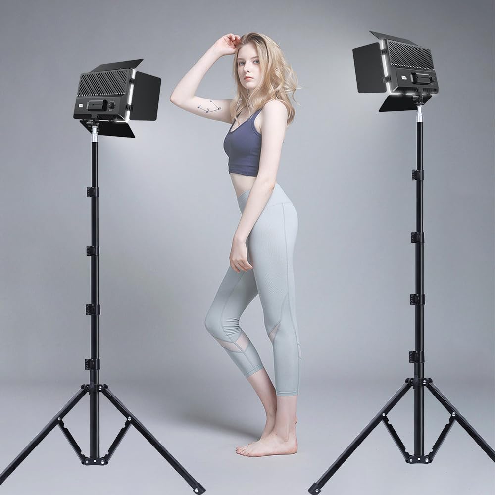 2 Pack Bi Color 20W LED Video Light and Stand Kit Panel Video Light Kit, 62" Tripod Photography Lighting Bi-Color Dimmable CRI 96+ Dimmable Light Camera Studio Streaming Lights Photo Shooting