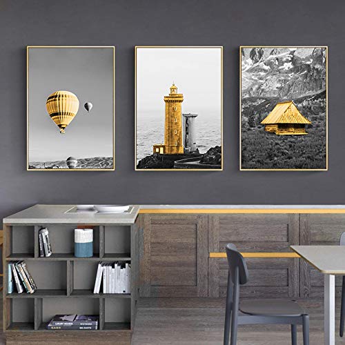 Affiches et gravures noir jaune triptyque moderne salon 70x100 - 6