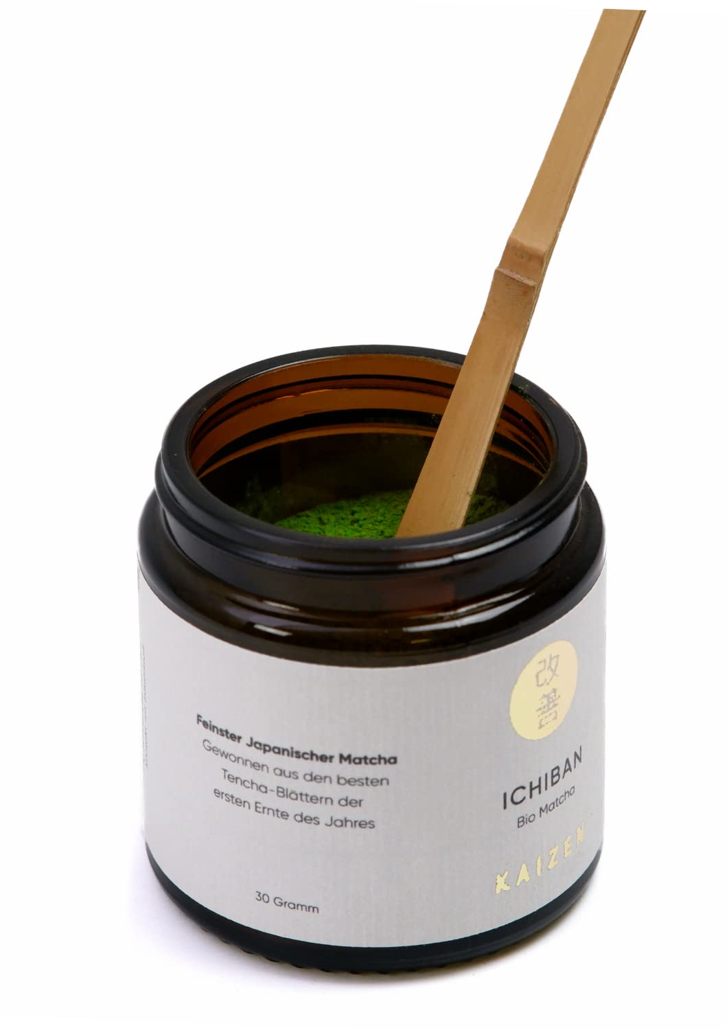 Kaizen® Ichiban Té Matcha Orgánico - Grado Ceremonial de Concurso - completamente sombreado - importado directamente de la prefectura de Kagoshima - Tarro de 30g con protección UV y contra el oxígeno